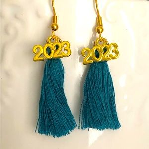 New 2024 Fringe Tassel Graduation Prom Handmade Earrings Dark Teal Green School